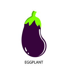 Fresh Eggplant vegetable isolated icon. Eggplant for farm market, vegetarian salad recipe design. vector illustration in flat style