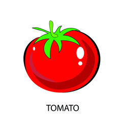 Flat colored vegetable tomato icon isolated on white background. For farmers market, organic food, grocery store, cafe, restaurant. Natural product, vegetarian, fresh, natural design