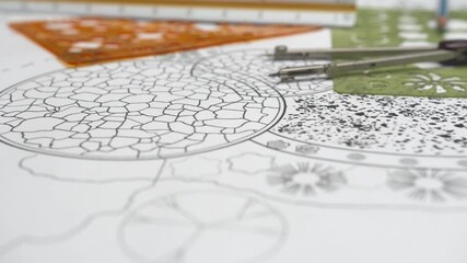 Landscape architect design stone patio in backyard garden plan