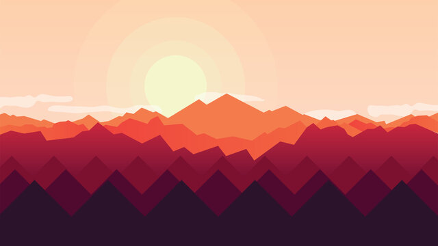 Wallpaper Illustration image of sunset view in mountainous area