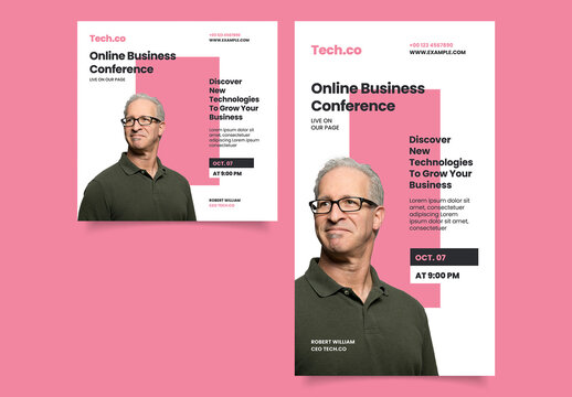 Online Business Conference Social Media Post Layout with Pink Accents