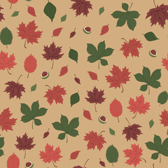 Autumn leaves hand drawn doodle seamless vector pattern.