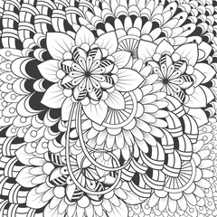 Decorative Doodle flowers in black and white for coloring page, cover or background. Hand drawn sketch for adult anti stress coloring page vector.