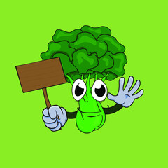 broccoli cartoon illustration can be used by greengrocer nutritionists for mascot advertising and campaign to eat broccoli
