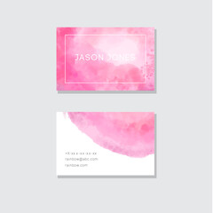 Fototapeta premium Watercolor bright pink business card design template
