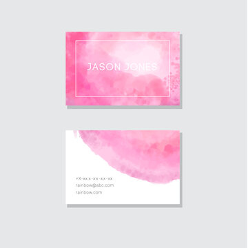 Watercolor bright pink business card design template