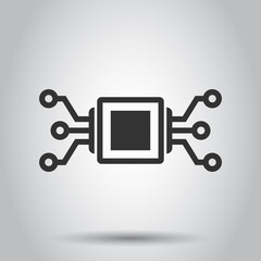 Computer chip icon in flat style. Circuit board vector illustration on white isolated background. Cpu processor business concept.