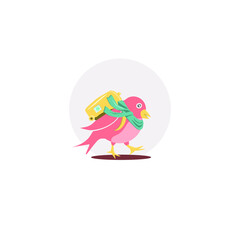Beautiful pink bird mascot for traveling logo concept collection