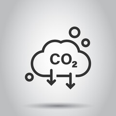 Co2 icon in flat style. Emission vector illustration on white isolated background. Gas reduction business concept.