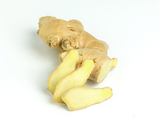 Ginger root on white background.