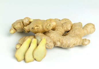 Ginger root on white background.