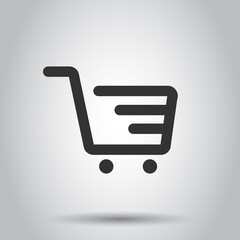 Shopping cart icon in flat style. Trolley vector illustration on white isolated background. Basket business concept.