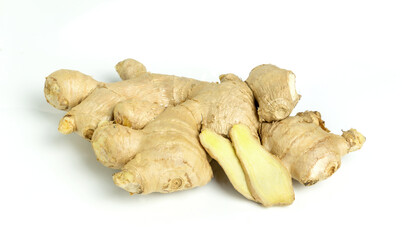 Ginger root on white background.