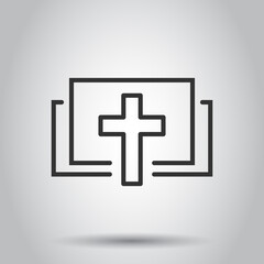 Bible book icon in flat style. Church faith vector illustration on white isolated background. Spirituality business concept.