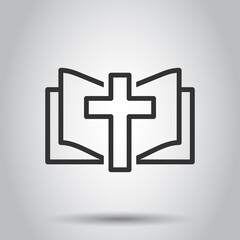Obraz premium Bible book icon in flat style. Church faith vector illustration on white isolated background. Spirituality business concept.
