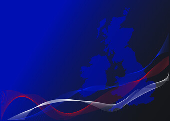 Texture and map borders made of England flag colors, blue background, wavy linear textures