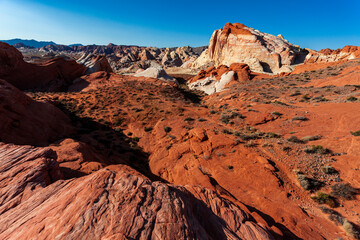 Fototapeta na wymiar Rock formations in the Nevada desert at Valley of Fire State Park, USA