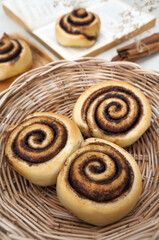 Cinnamon  rolls on a plate from nature on the White table 