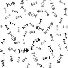 Black Fish skeleton icon isolated seamless pattern on white background. Fish bone sign. Vector.