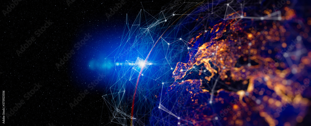 Poster photo of communication technology for internet business. global world network and telecommunication 
