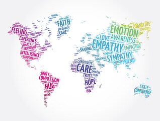 Plakat Empathy word cloud in shape of world map, concept background