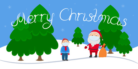 Fototapeta premium Christmas card. Coronavirus concept. Vector illustration.