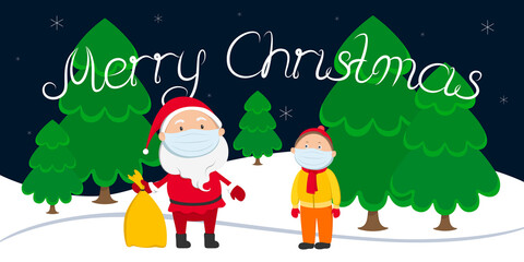 Christmas greeting card. Pandemic concept. Vector illustration.