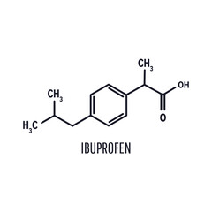 Ibuprofen chemical molecule structure on white background