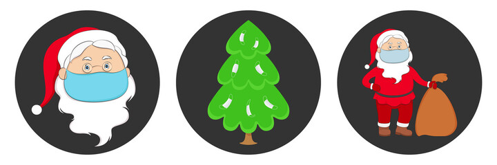 Christmas 2020 and New Year 2021 conceptual symbols. Vector illustration.