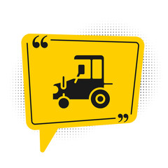 Black Tractor icon isolated on white background. Yellow speech bubble symbol. Vector.