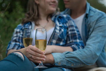 young couple drinking wine