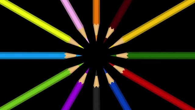 3d rendered animation of color pencils with alpha matte