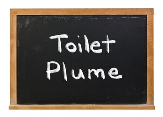 Obraz premium Toilet plume written in white chalk on a black chalkboard isolated on white
