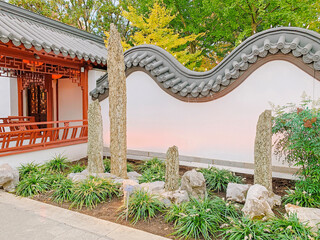 Amazing Bonsai tree exhibit in Asian Garden, Chinese lantern exhibit, Japanese Garden, Zen style