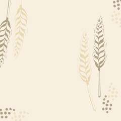 Vector background with spikelets of wheat or other cereals. Simple illustration with copy space. For design, blogging. Eco concept, organic, natural.