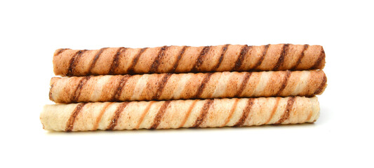 wafer rolls with chocolate isolated on white background