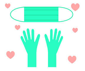 Medical mask and gloves on a white background. Symbol. Vector illustration.