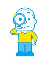 虫眼鏡で見る高齢男性 シンプルカラー