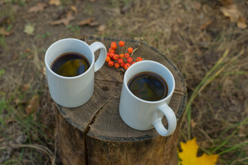cup of coffee and autumn leaves