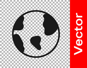 Black Earth globe icon isolated on transparent background. World or Earth sign. Global internet symbol. Geometric shapes. Vector.