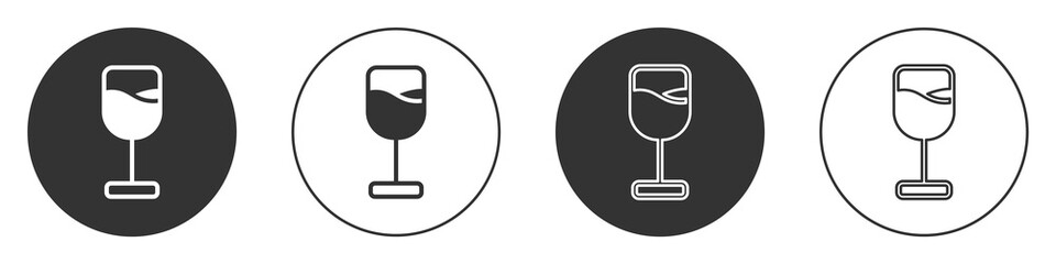 Black Wine glass icon isolated on white background. Wineglass icon. Goblet symbol. Glassware sign. Happy Easter. Circle button. Vector.