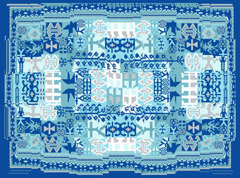 art vintage, traditional classical carpet, rug pattern design / distressed texture background /İkat, tie dye texture modern floor - Illustration. 
