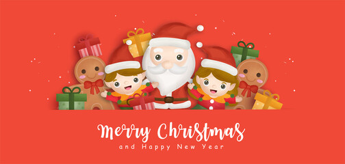 Happy Christmas background with Santa clause and friends.