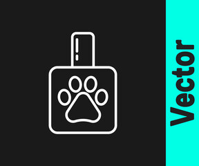 White line Pet shampoo icon isolated on black background. Pets care sign. Dog cleaning symbol. Vector.