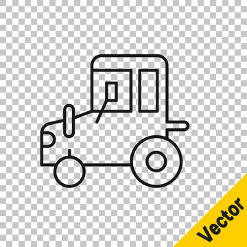 Black line Tractor icon isolated on transparent background. Vector.