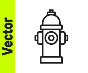 Black line Fire hydrant icon isolated on white background. Vector.