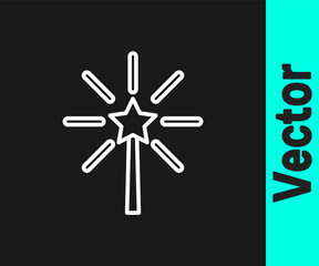 White line Firework icon isolated on black background. Concept of fun party. Explosive pyrotechnic symbol. Vector.