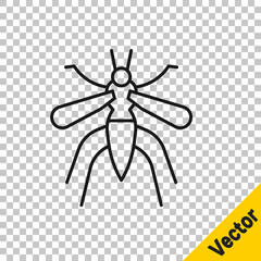 Black line Mosquito icon isolated on transparent background. Vector.