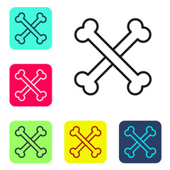 Black line Crossed human bones icon isolated on white background. Set icons in color square buttons. Vector.