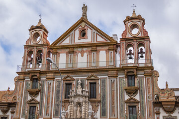 View of Baroque Palacio de la Merced in Cordoba Plaza de Colon. Palacio de la Merced built in XVIII century; it was monastery of Mercedarian monks. Andalusia, Cordoba, Spain.